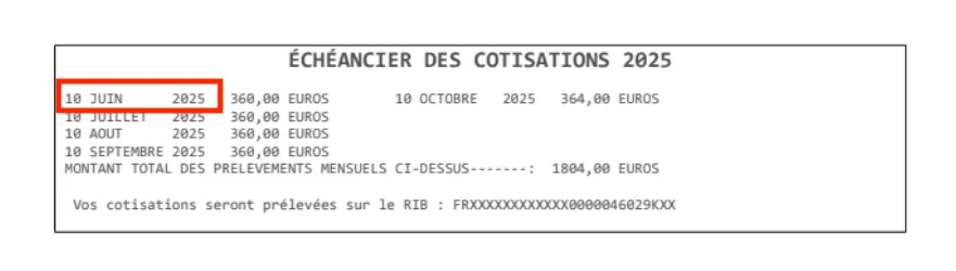 Date du premier prélèvement de régularisation CARPIMKO