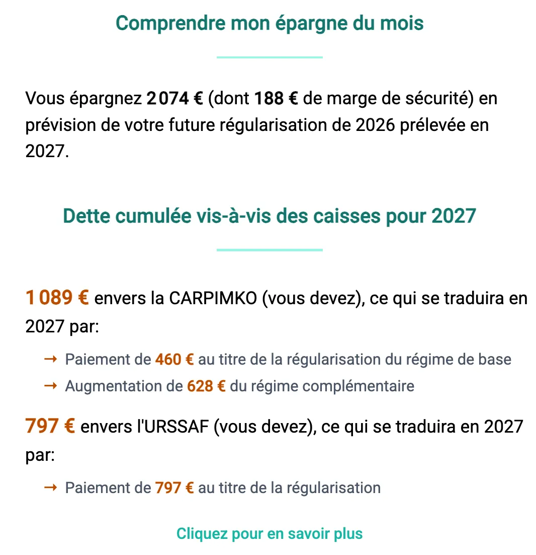 Comprendre mon épargne du mois et la dette cumulée vis-à-vis des caisses