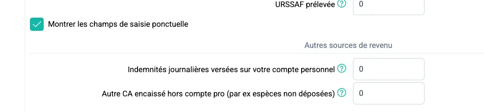 Champ de saisie ponctuelle pour les indemnités journalières et les espèces